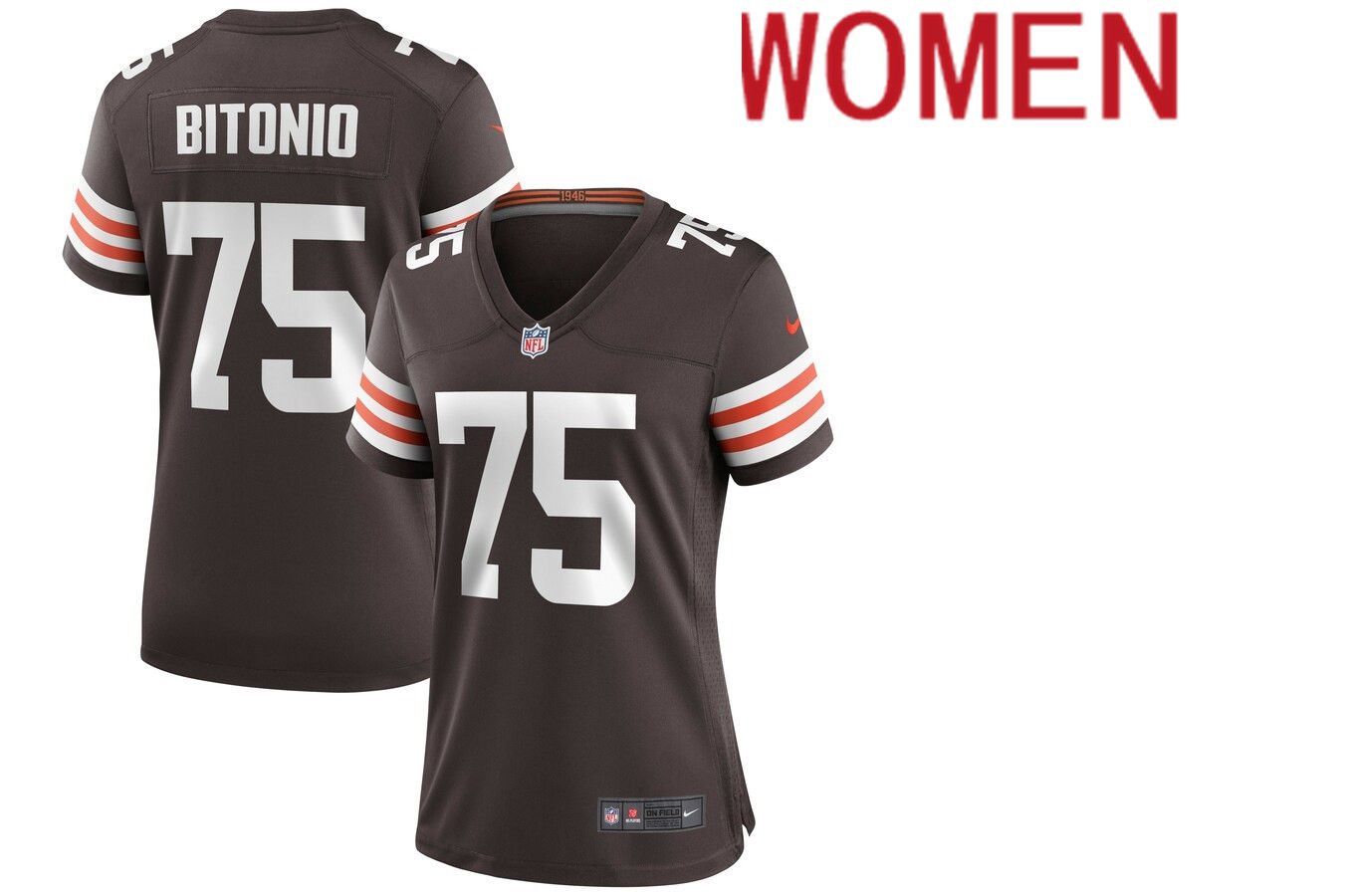 Women Cleveland Browns 75 Joel Bitonio Nike Brown Game NFL Jersey